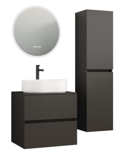 ACCENT cementszürke 100 cm széles 2 fiókos álló fürdőszobai alsószekrény lekerekített sarkú öntött márvány mosdóval és önbehúzó fiókrendszerrel