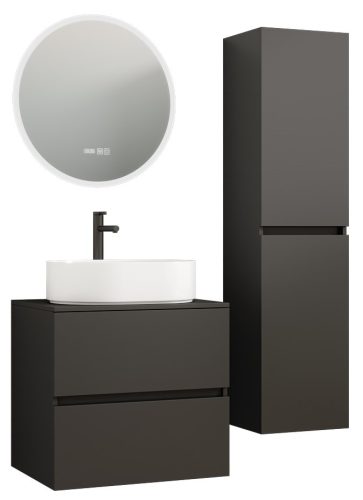 ACCENT cementszürke 100 cm széles 2 fiókos álló fürdőszobai alsószekrény lekerekített sarkú öntött márvány mosdóval és önbehúzó fiókrendszerrel