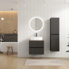 ACCENT cementszürke 100 cm széles 2 fiókos álló fürdőszobai alsószekrény lekerekített sarkú öntött márvány mosdóval és önbehúzó fiókrendszerrel