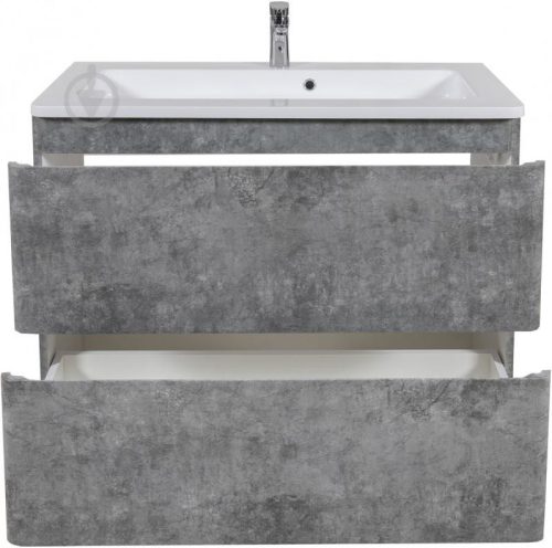ACCENT cementszürke 100 cm széles 2 fiókos álló fürdőszobai alsószekrény lekerekített sarkú öntött márvány mosdóval és önbehúzó fiókrendszerrel
