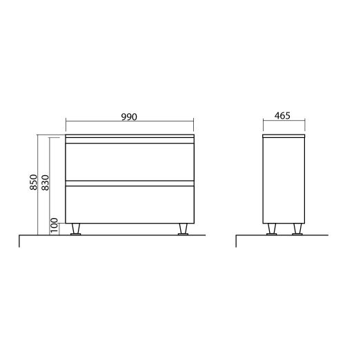 ACCENT cementszürke 100 cm széles 2 fiókos álló fürdőszobai alsószekrény lekerekített sarkú öntött márvány mosdóval és önbehúzó fiókrendszerrel